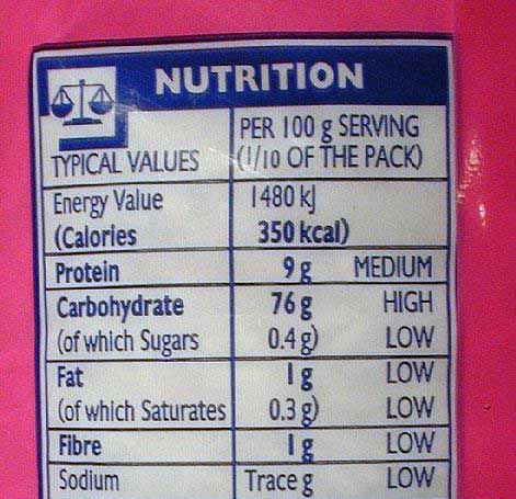 rice food label