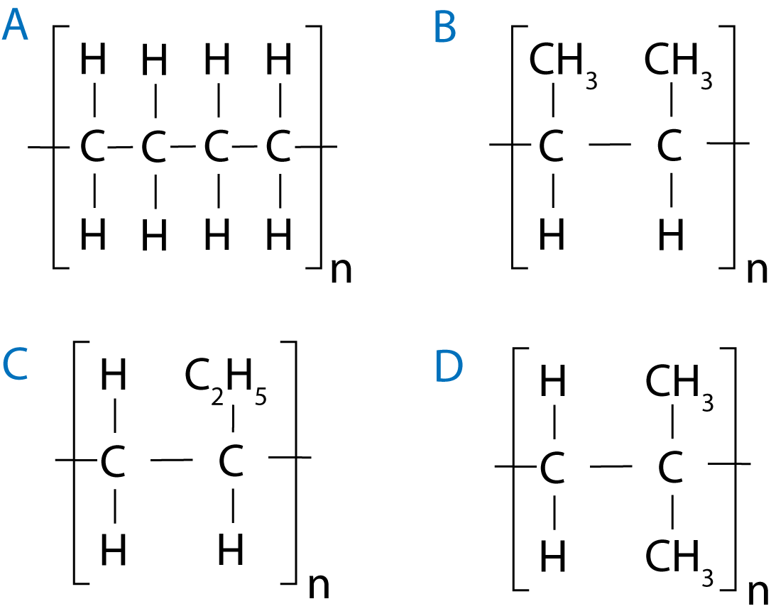 4 x structure of poly(but-1-ene)